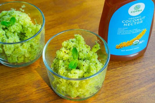 Kiwi lime granita made with Copra's organic coconut nectar