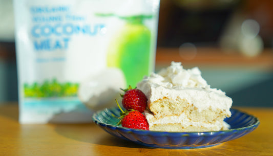 Coconut tiramisu made with Copra's organic young Thai coconut meat