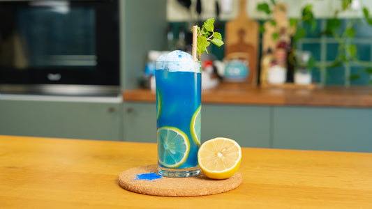 Blue Mermaid Lemonade made with Copra's 100% pure Nam Hom coconut water 
