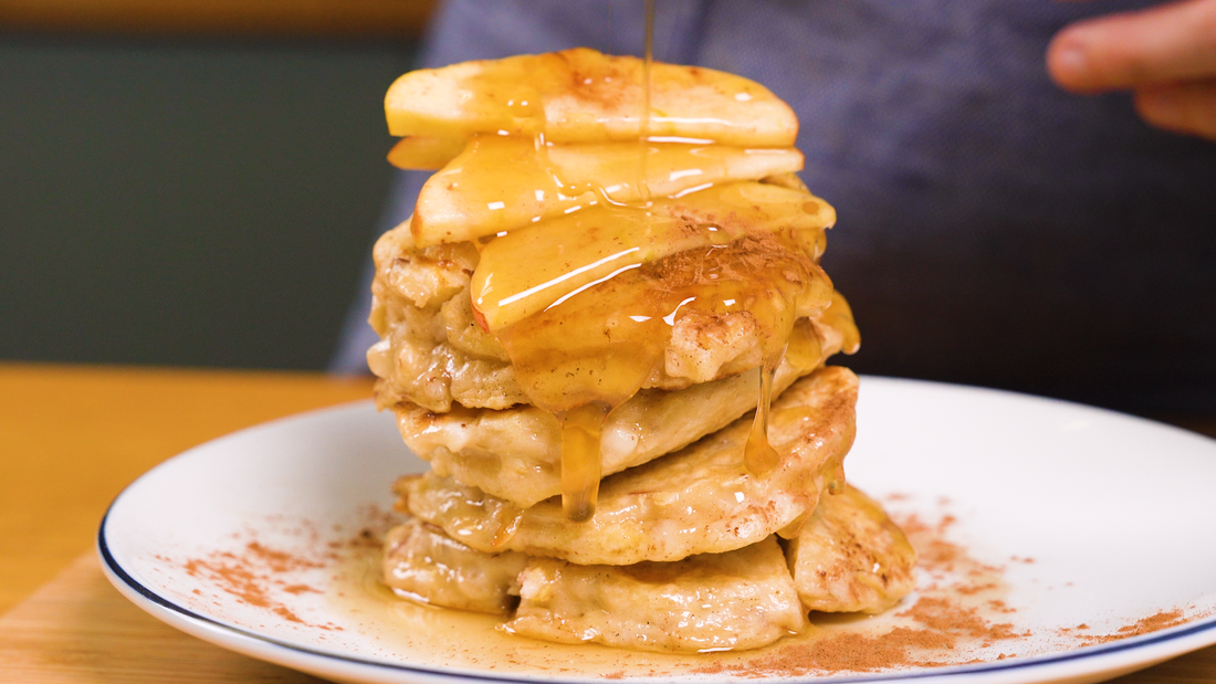 Apple and coconut hotcakes made with Copra's young Thai coconut meat and organic coconut nectar