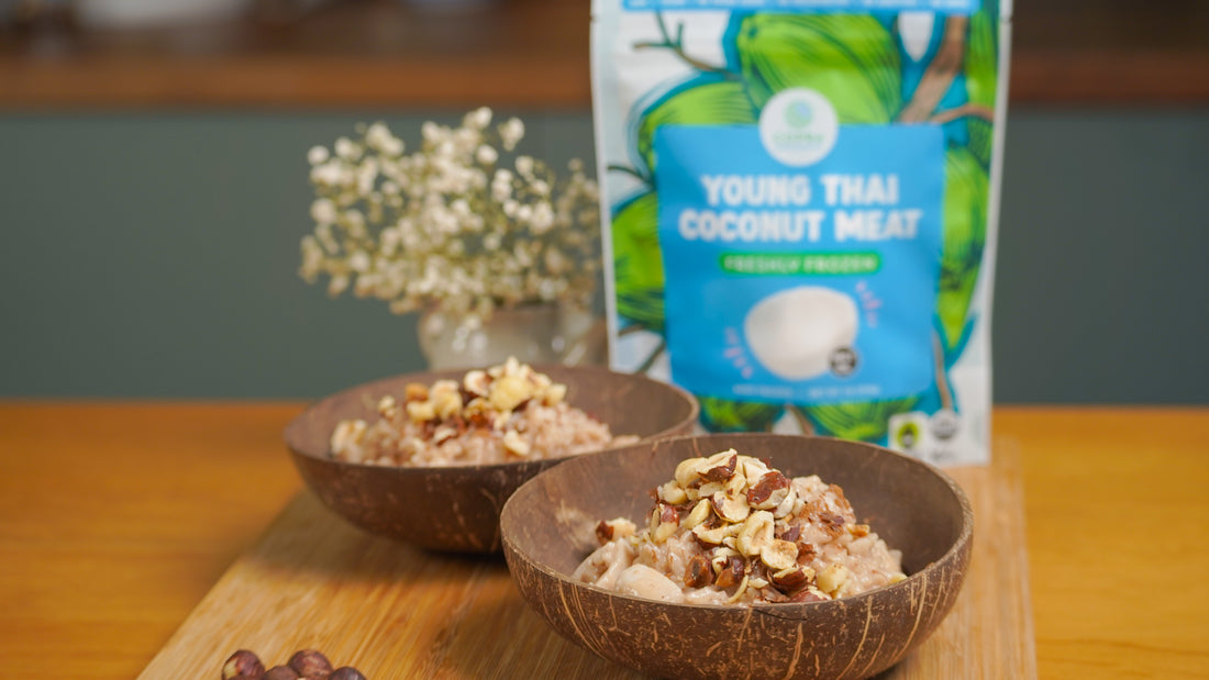 Young Coconut Rice Pudding made with Copra's Organic Young Thai Coconut Meat
