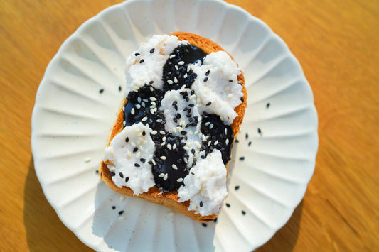 Coconut butter and black sesame butter toast
