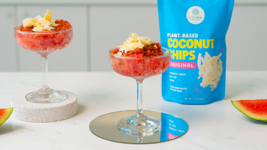 Watermelon Shaved Ice made with Copra's organic coconut nectar and topped with Copra's baked coconut chips