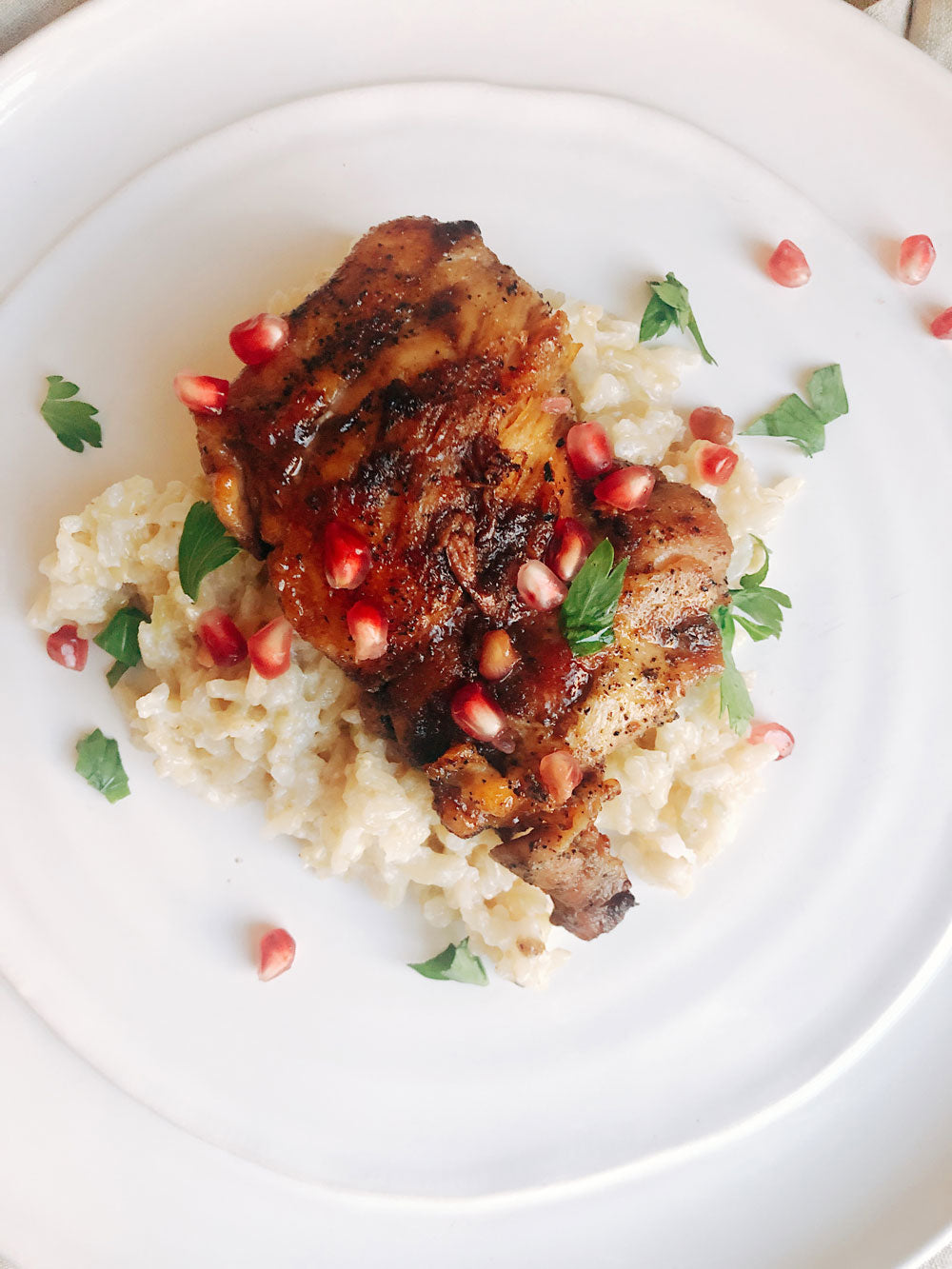 Sticky Coconut Rice and Pomegranate Chicken