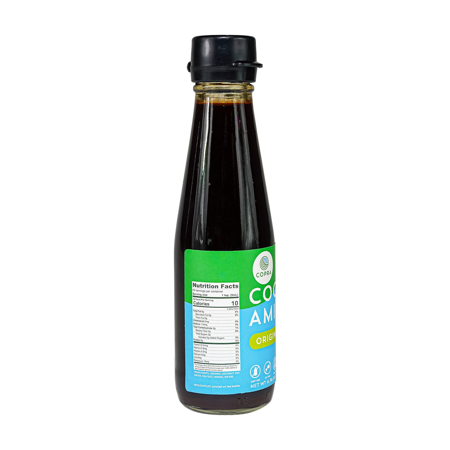 Bottle of Organic Coconut Aminos a Low-Sodium Soy Sauce Alternative From Thailand by Copra Coconut